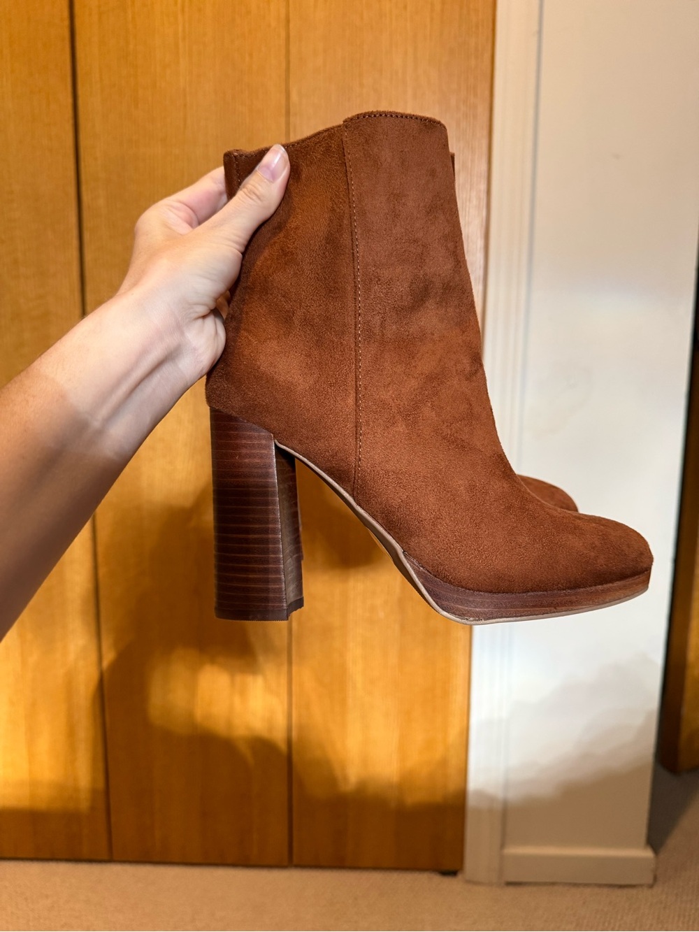 Women’s Suede Brown Block Heel Ankle Boots